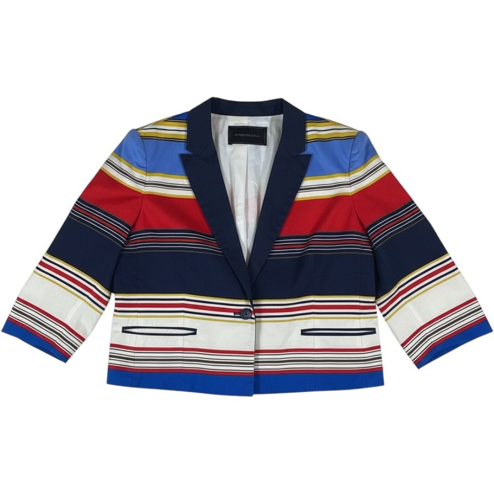 BCBGMAXAZRIA Womens Multi Color Striped Cropped Blazer Jacket Single Button
